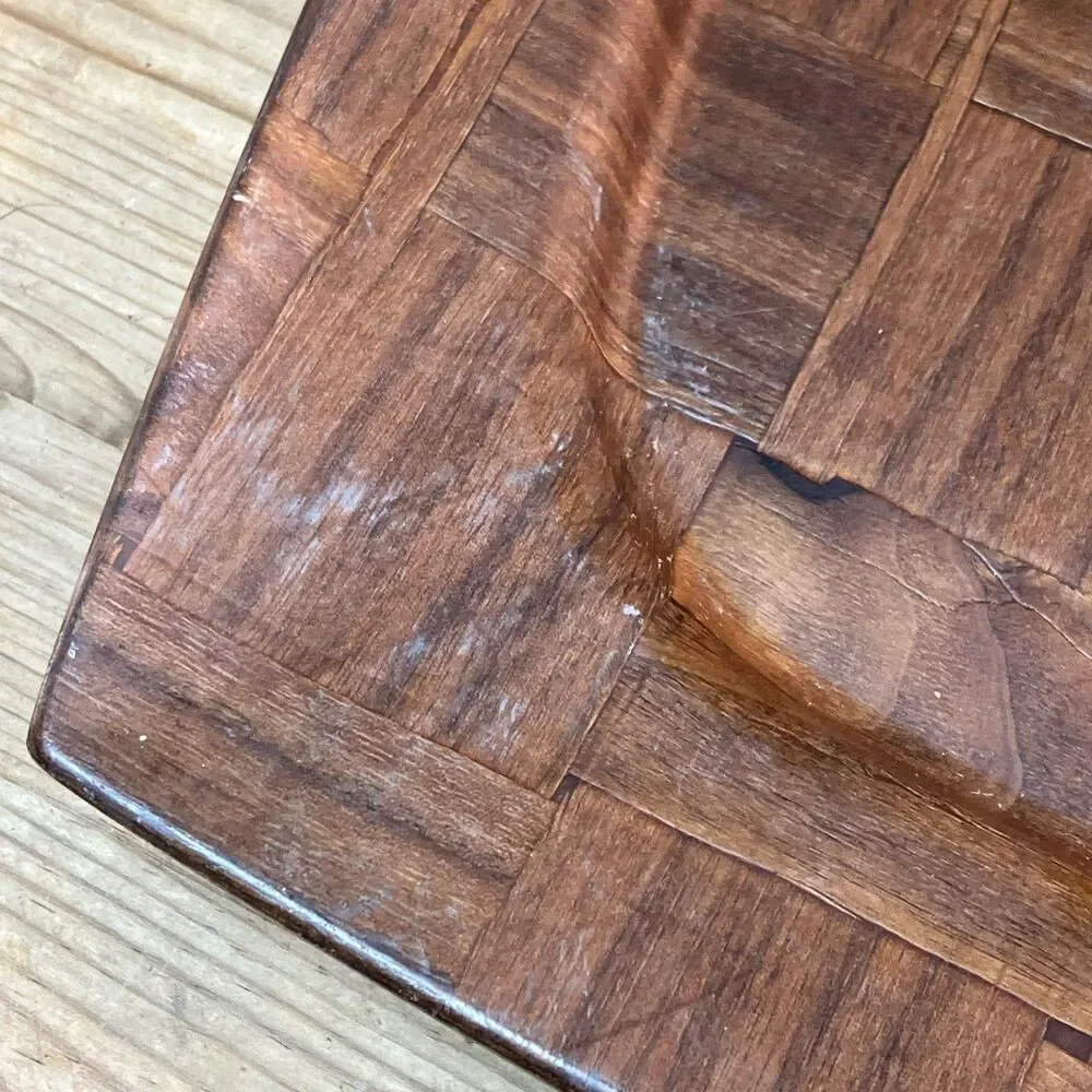 VTG Hand Woven Weavewood Steak Sizzler Aluminum Insert Walnut Serving Tray USA